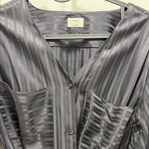 Wilfred Charcoal Satin-Stripe V-Neck Button-Up Blouse